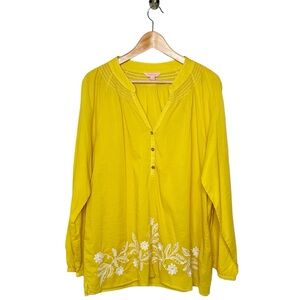 LILLY PULITZER CHARTREUSE COTTON EMBROIDERED TUNIC TOP SZ XL